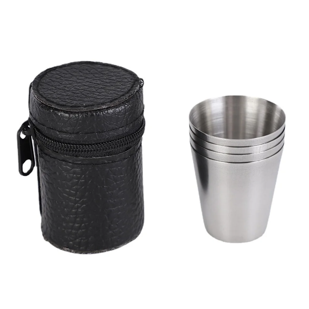 

4Pcs/lot 30ml 70ml Camping Cup Outdoor Travel Stainless Steel Cups Mini Set Glasses For Whisky Wine With Case Portable Drinkware