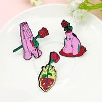 hand and heart cartoons anime badges cute red flower lapel pins fashion enamel brooches for women metal decorative hijab pins