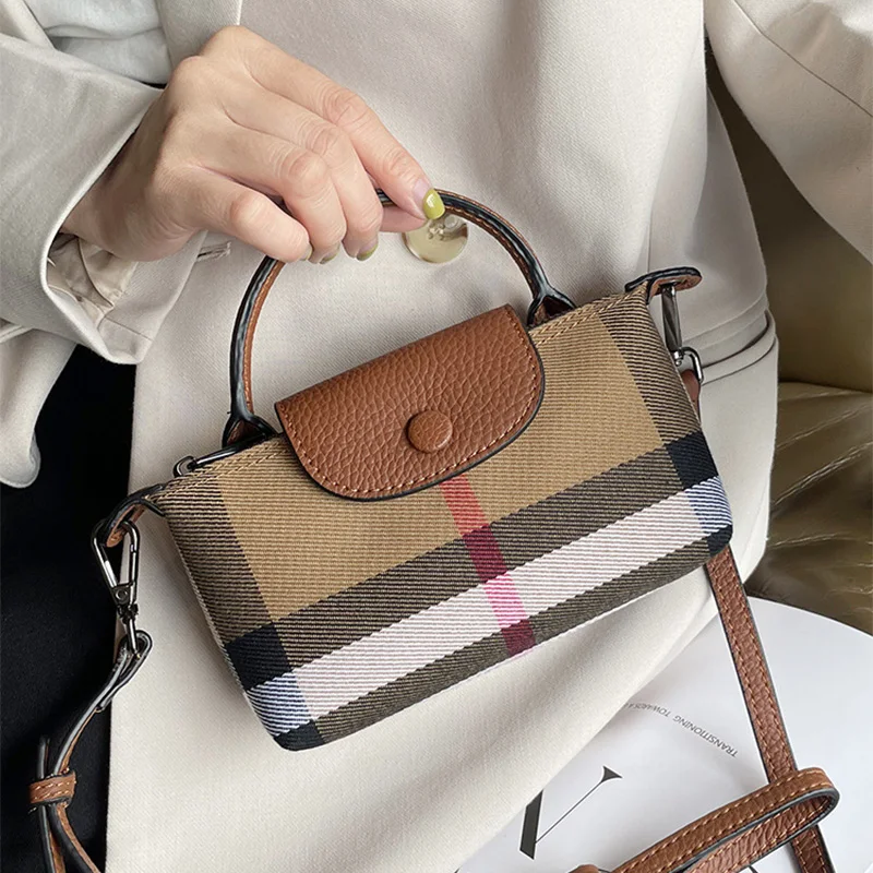 

Mini Latticed Shoulder Bag Genuine Leather Women Crossbody Bags Brand Designer Plaid Small Handbag Purse Trend Hobo Dumpling Bag