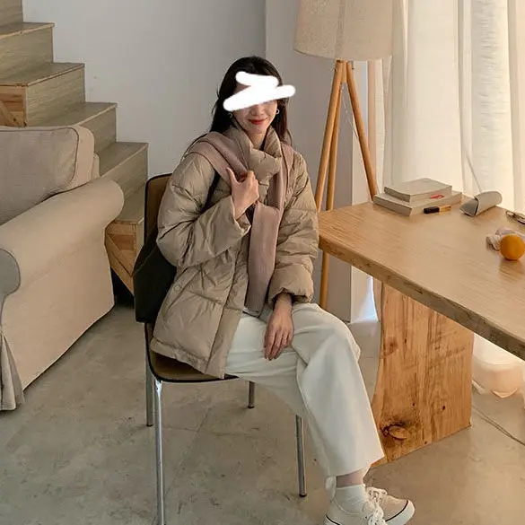 Women 2023 New Winter Korean Style White Duck Down Jacket Fashion Casual Female Loose Solid Long Sleeve Coats Clothing C60