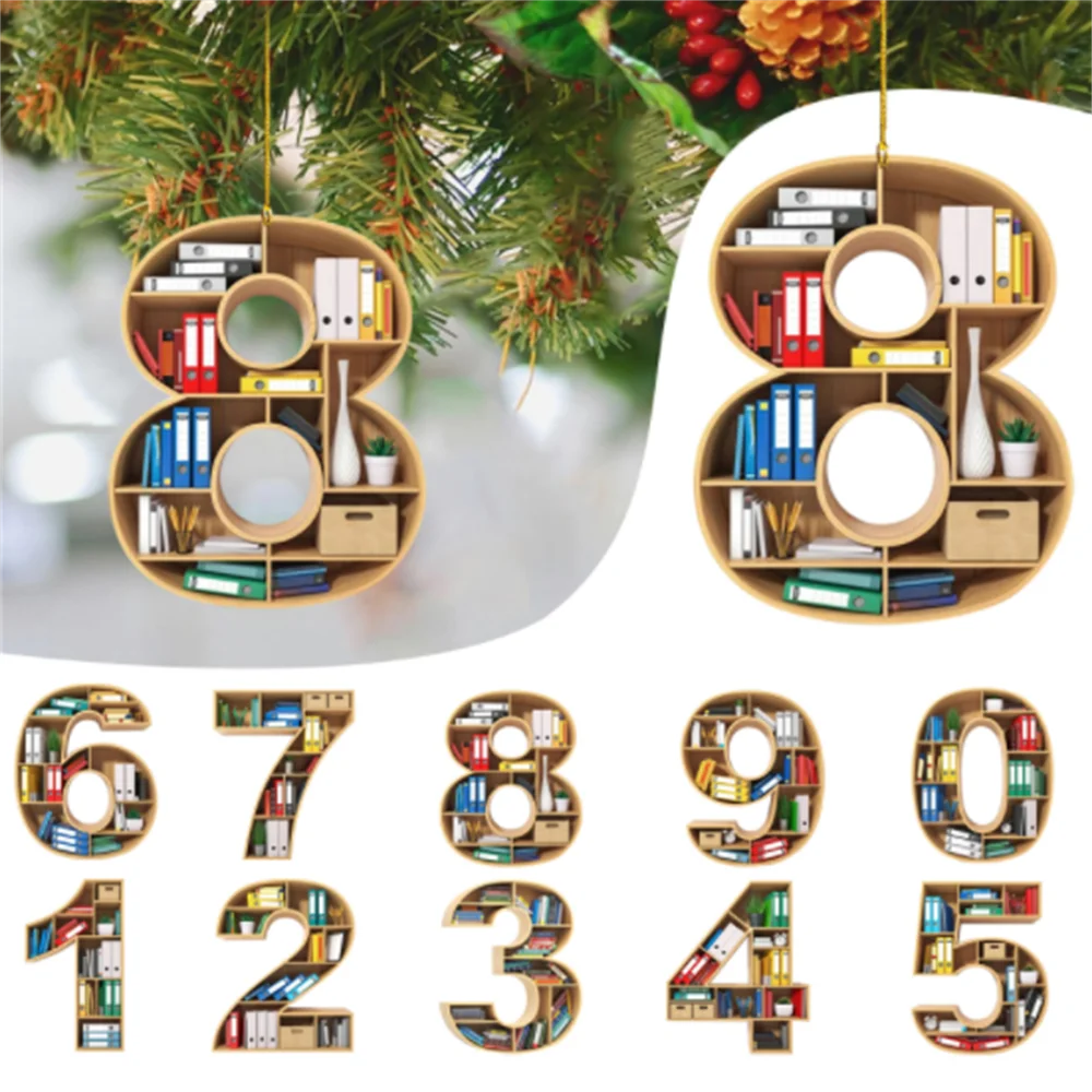 

Christmas Tree Hanging Ornaments Bookworm Digital Book Lovers Acrylic Pendant Decorations Christmas Party Favor Supplies Hanging