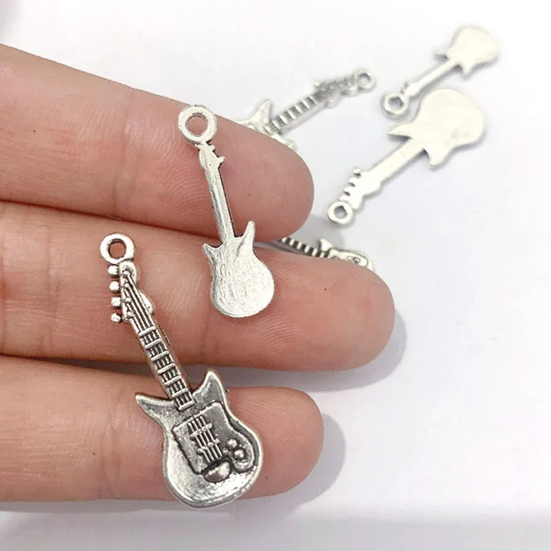 

15pcs Zinc Alloy Antique Silver Color Guitar Charms Pendant Designer for Jewelry Making DIY Jewelry Findings