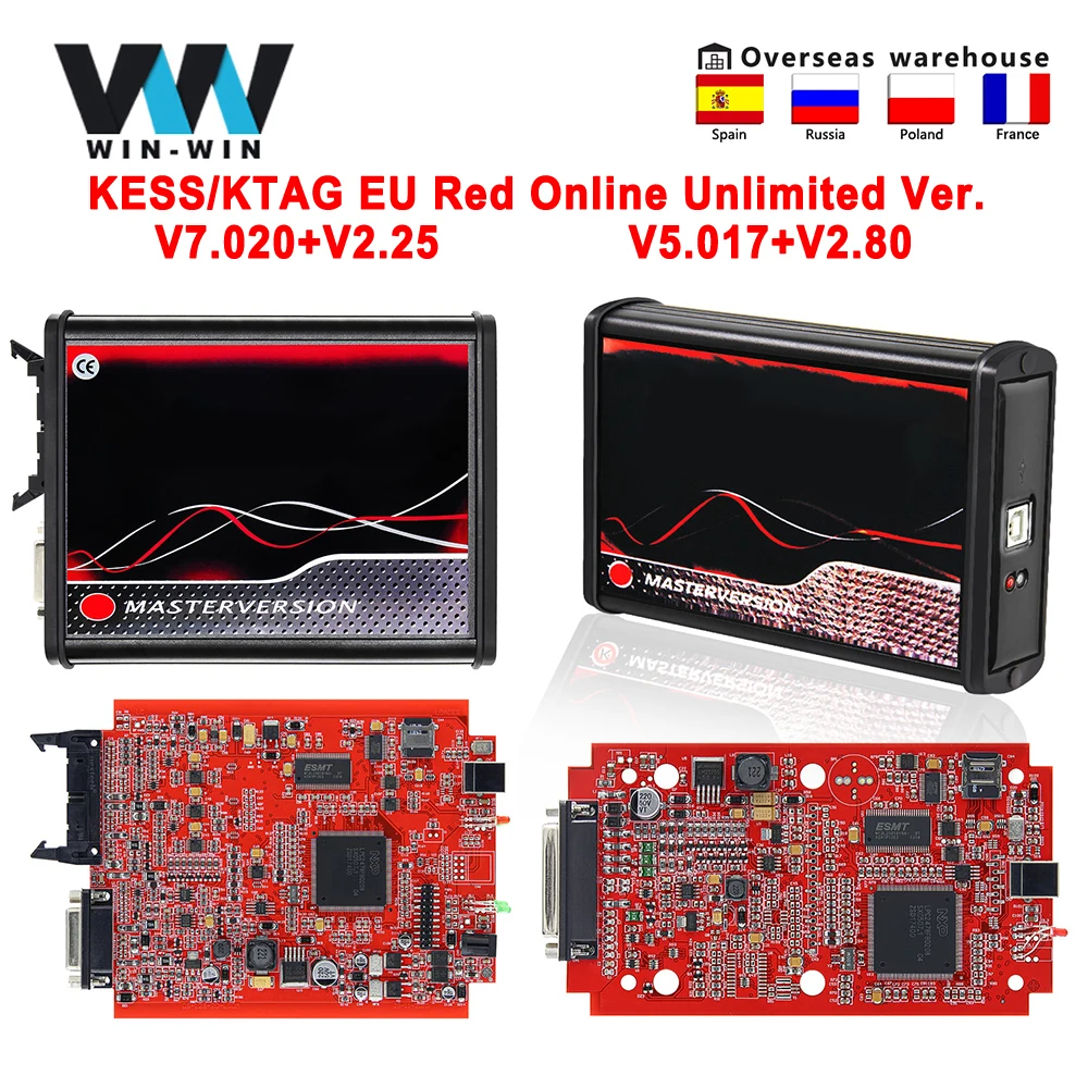 Новинка 2 80 KESS KTAG EU Red V5.017 K TAG V7.020 4 светодиодный 25 Online OBD2 ECU чип инструменты для