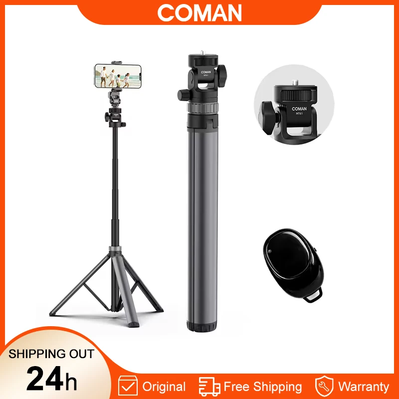 Фото Портативная подставка-штатив COMAN MT61 1,96 м для светодиодных ламп, проекторов, вспышек, софтбоксов с беспроводным Bluetooth для Sony, Canon, iPhone №1