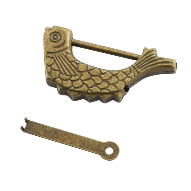

Mini Bronze Vintage Style Padlock Mini Fish Shape Antique Lock Padlock with Key Notebook Stationery Accessories Padlock 40JA