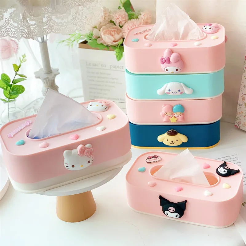 

13 Styles Sanrioed Kawaii Anime Kuromi Cinnamoroll My Melody Cute Tissue Box Can Lift Desktop Rectangular Tissue Paper Box