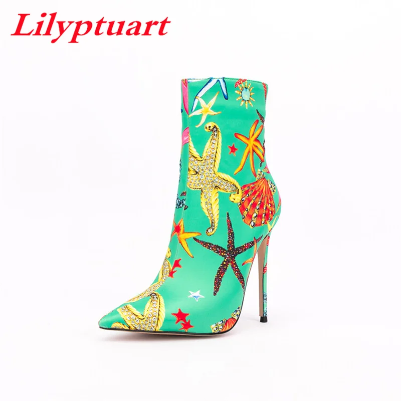 

LILYPTUART ZA Women's Ankle Boots Free Shipping, Luxury Fashion Sexy Pointy Print High Heels, Large Size 34-46, Party Shoes Zip