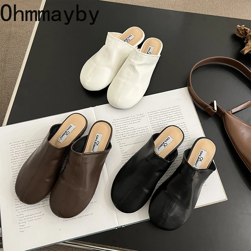 

2022 летние роскошные женские шлепанцы, модные кожаные шлепанцы на плоской подошве, без застежек, женские повседневные уличные пляжные туфли