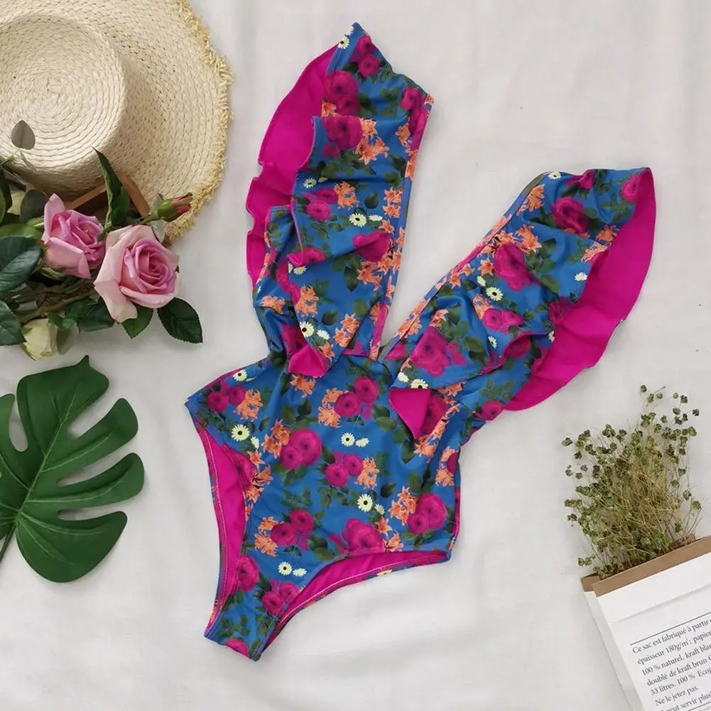 

Trendy Floral Print Monokini Bright Color Breathable Fashion Women Floral Print Skinny Monokini Swimwear