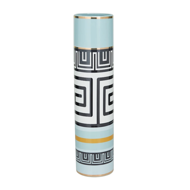

Teal Ceramic Vase with Greek Knot Pattern