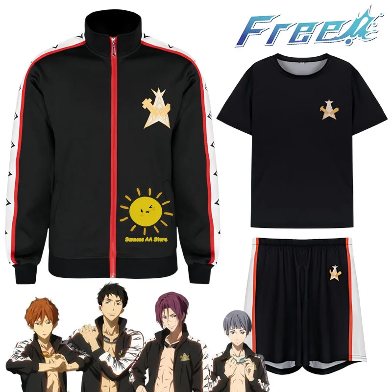 Фото Костюмы для косплея по аниме Free! (Свободные духи) Iwatobi Swim Club: высокоскоростные костюмы для косплея, униформа, пиджак, рубашка, шорты, свободный крой, на Хэллоуин, для взрослых, унисекс №1