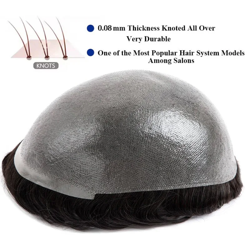 Парик для мужчин с двумя узлами 0 08 мм 100% натуральные волосы