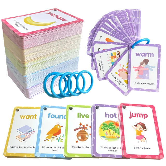 220 Cards Sight Words Flashcards with Pictures & Sentences, 5 Levels High Frequency Words, Vocabulary Building, Montessori 1