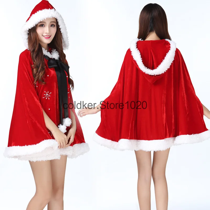 

Christmas Cloak Red Color Women Cosplay Costume Printed Adult Sleeveless Xmas Dress for Ladies