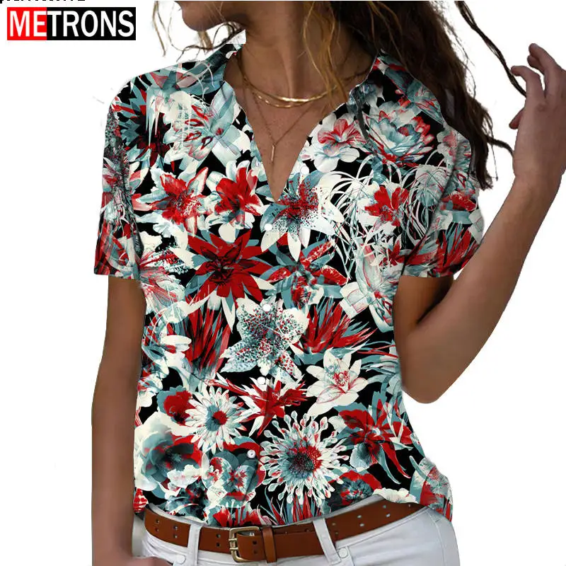 

New Hot Selling Women's Short Sleeve Shirt Summer Casual Fashion 3D Flower Print Shirt Sexy Street Oversized Short Sleeve Color