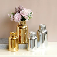 simple european gold silver bright surface ceramic tabletop vase flower arrangement nordic style home decoration office planters
