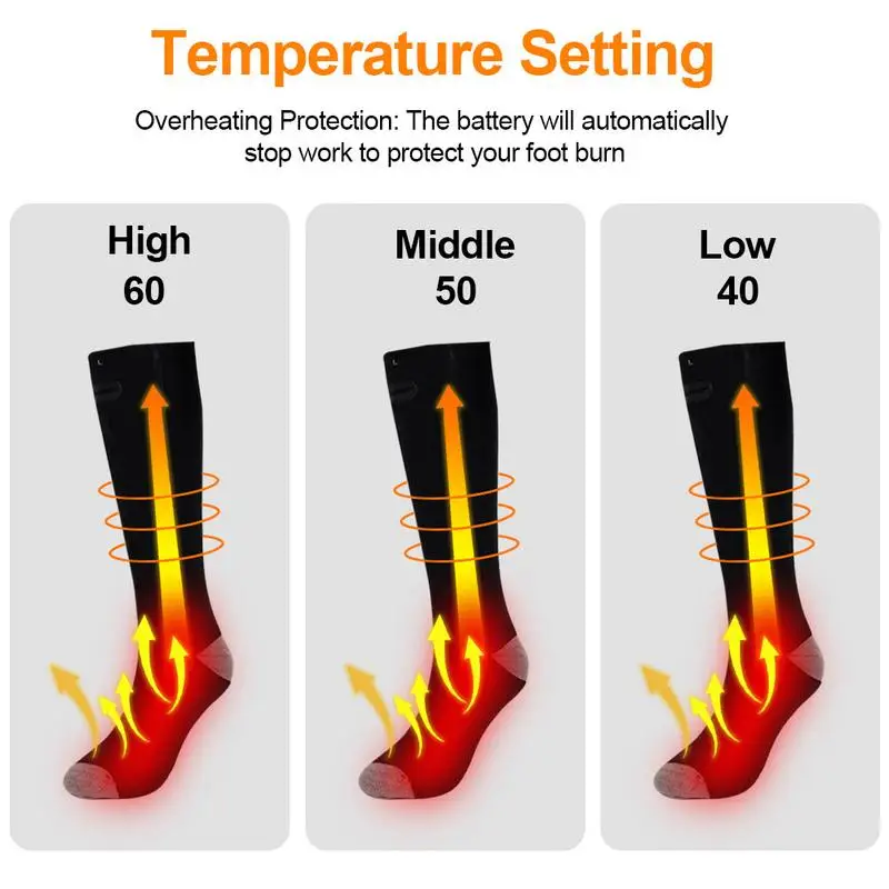 

1Pair Outdoor Winter Skiing Bicycle Foot Warmer Electric Sport Warming Sock 3 Temperature Adjust Thermal Cotton Heated Socks