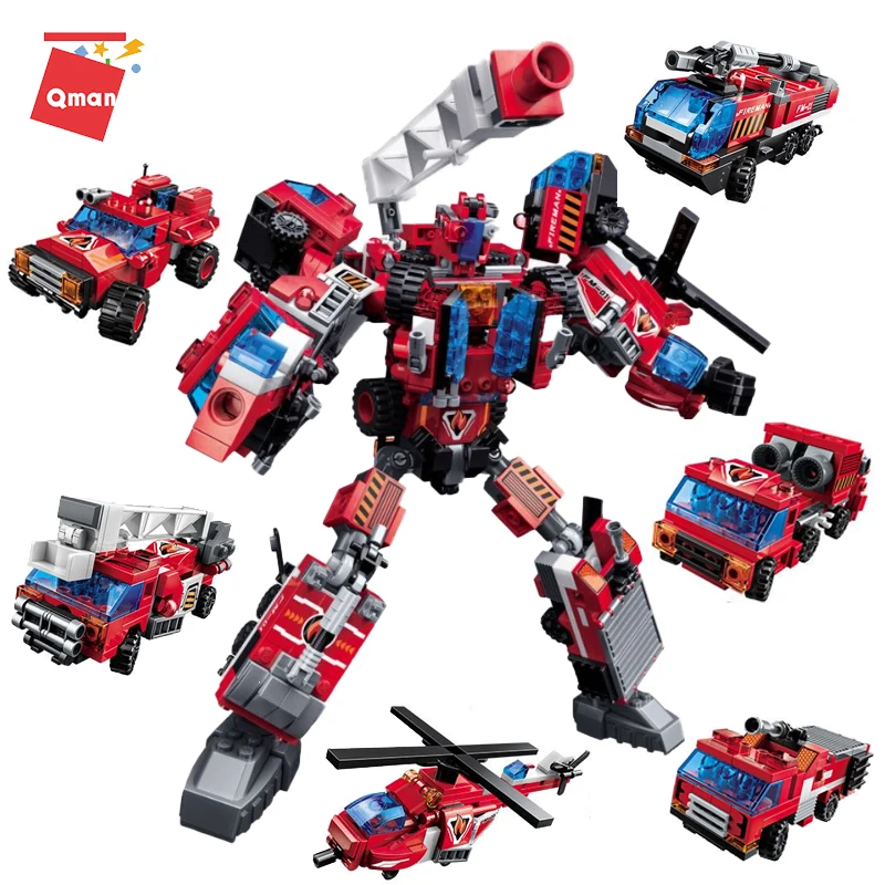 

Qman 6in1 Deformation Robot Set Building Block DIY High-tech Helicopter Car Truck Educational Assembly Bricks For Children Gifts