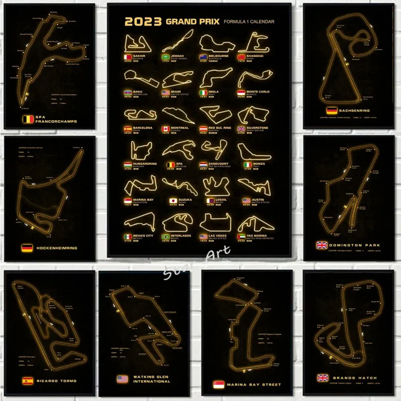 

Современное минималистское эстетическое настенное искусство 2023 F1 Race Season Track Map HD Плакат с маслом на холсте Домашняя