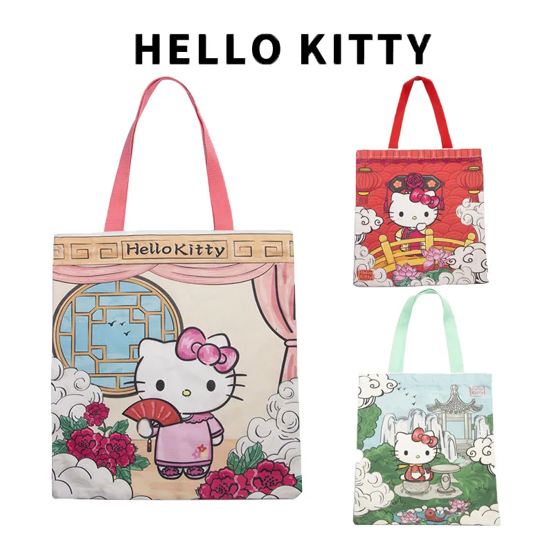 

Сумка на плечо Hello Kitty Женская холщовая, повседневный саквояж большой вместимости с рисунком аниме Китти из мультфильма, Подарочный чемодан...