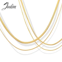 joolim jewelry pvd gold finish tarnish free double blade snake bone chain hot selling necklace trend 2022 stainless steel
