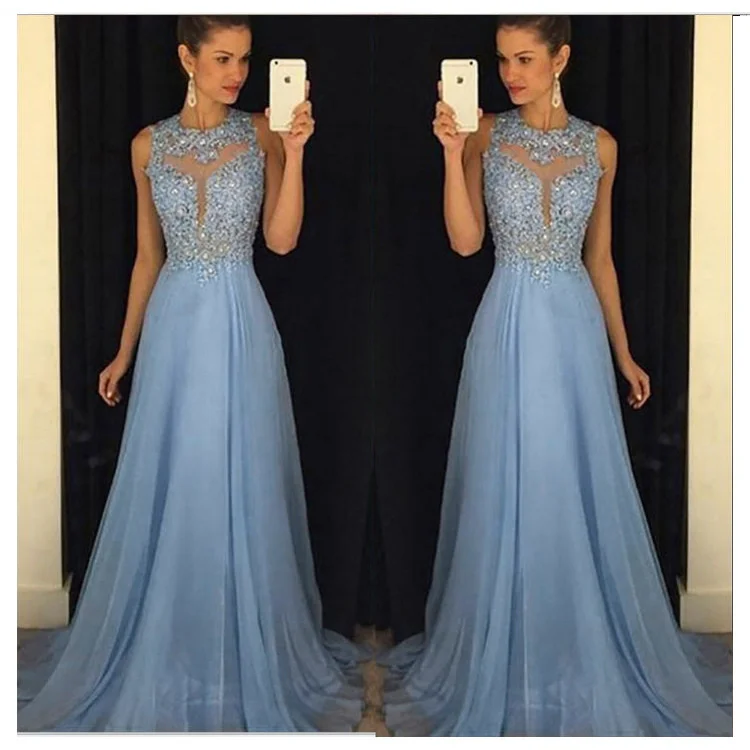 

Fashion Sexy Spring And Summer Pure Blue Dress Maxi Elegant Long Skirt Vestido Lace Backless Costume 3 D Decoration