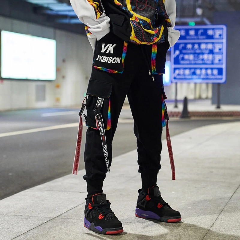 

2023 New Hip-Hop Jogger Men's Harem Overalls Color Multi-Pocket Ribbon Men's Sports Pants Streetwear Casual Men's Casual Pants