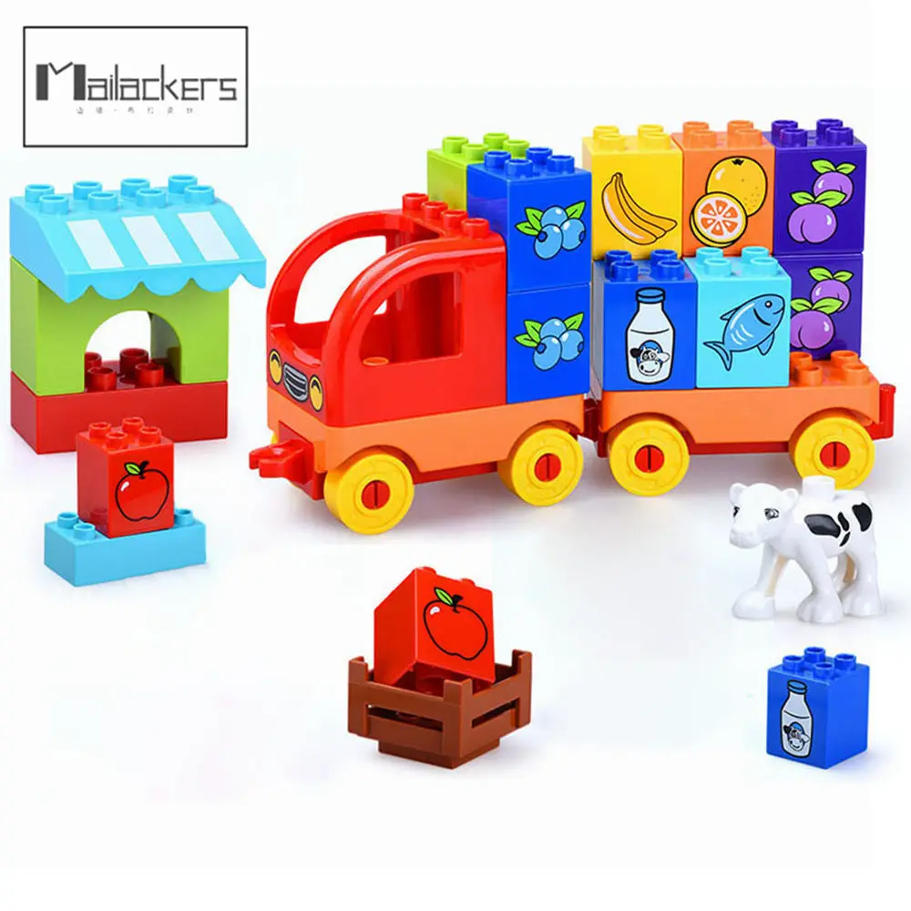 

Big Size Car Friends Food Truck Transporter Friendship Animals Figures Building Blocks Set Big Size Bricks DIY Toys For Children