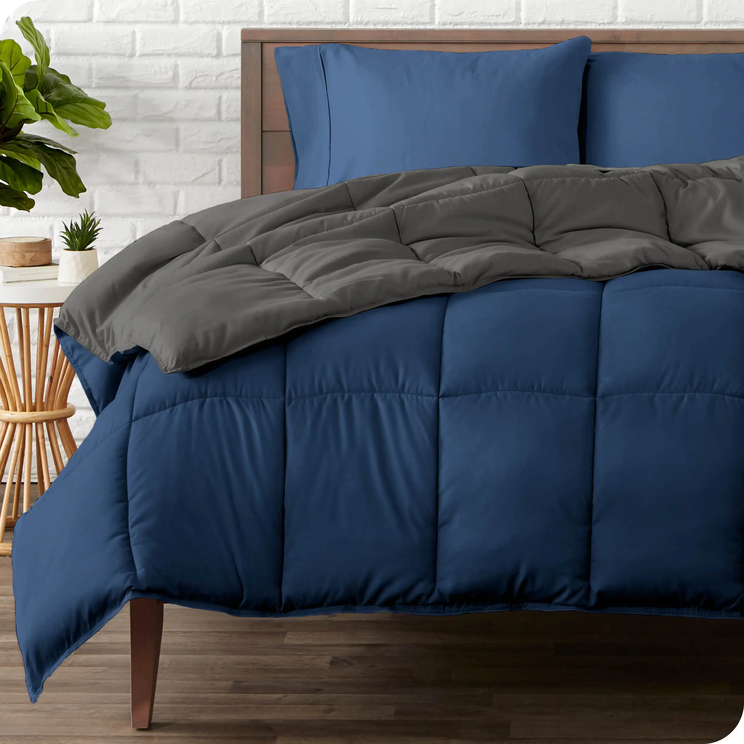 

Bare Home Ultra-Soft Reversible Comforter - Goose Down Alternative - Queen, Dark Blue/Gray