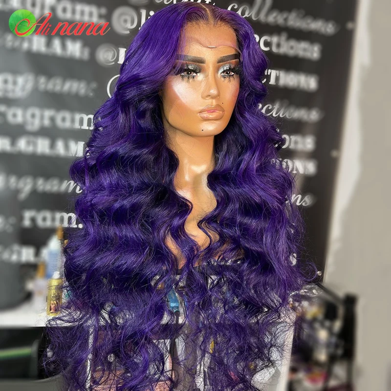 

13x6 Purple Blue Colored Loose Deep Wave Curly Lace Front Wigs 5x5 Lace Closure Transparent Pre-Plucked Human Hair Wig For Women