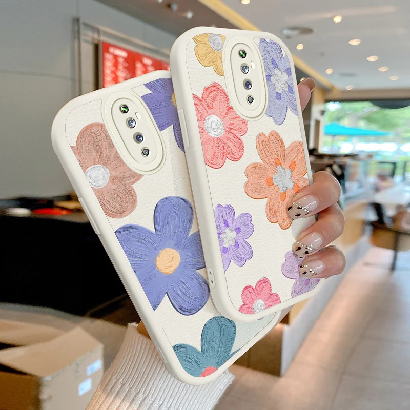 

For OPPO Reno2 Reno2 Z Reno 4 5 6 7 Pro Find X3 Lite Case Colored Flowers Lambskin Phone Case Soft Silcone Shockproof Cover
