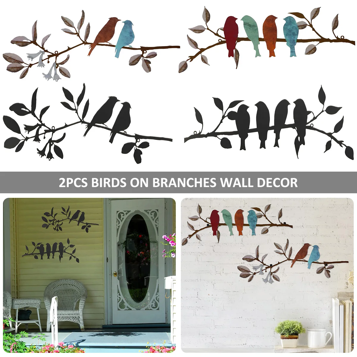 

2Pcs Metal Birds Wall Decoration Kit Hanging Metal Birds Wall Art Creative Birds on Branch Wall Art Décor Rustic Bird Wall Décor