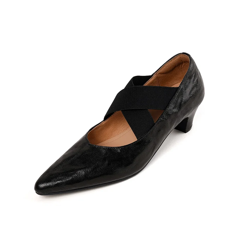 

Женские туфли-лодочки из овечьей кожи, черные, коричневые туфли с острым носком, на тонкой подошве, с перекрестной шнуровкой, на низком каблуке, весна-осень 2023