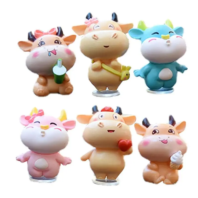 

6 Pcs Car Dashboard Ornament Small Cow Figures Animal Figure Toys For Home Office Home Room Auto Accessories Car Ornament