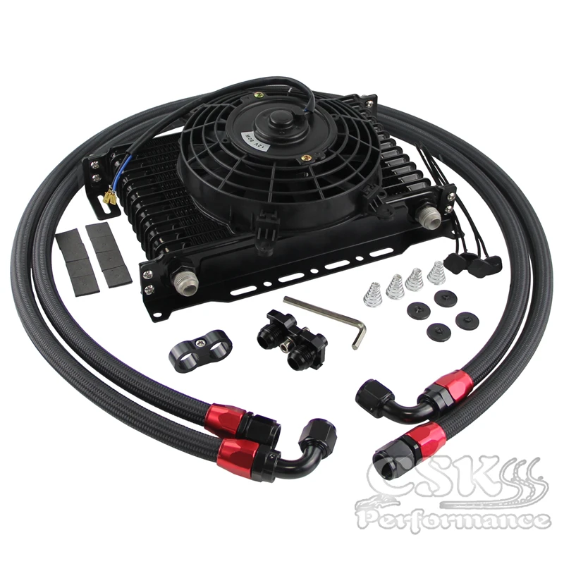 

AN10 13 Row 262mm Trust Oil Cooler + 7" Electric Fan kit Fits For BMW E36 Euro,E82,E9X 135/335,E46 M3 Blue/Black