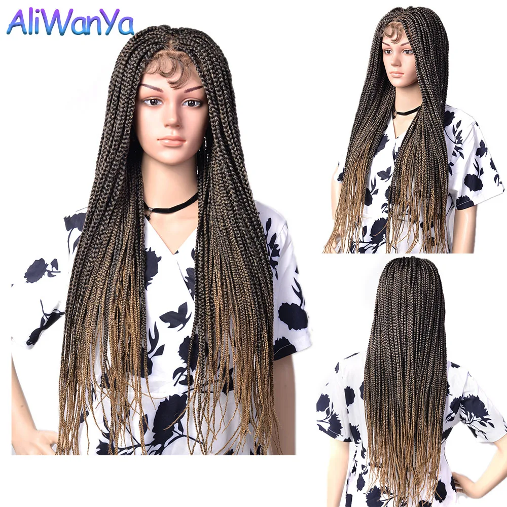 28Inch Long Ombre Brown Box Braided Lace Wigs Box Burgundy Braids Lace Front Wigs For Women Synthetic Cosplay Wig Crochet Wigs