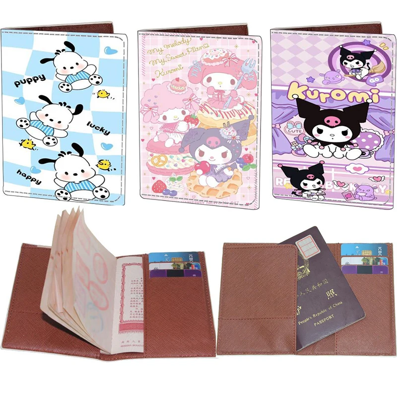 

Sanrio Passport Case Kuromi Hello Kitty Cinnamoroll Print Leather Document Protective Cover Multiple Card Slots Passport Holder