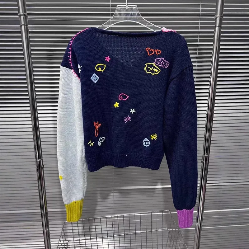 WTHT модный женский лоскутный дизайн с контролем цвета вязаный кардиган 2024 зимний