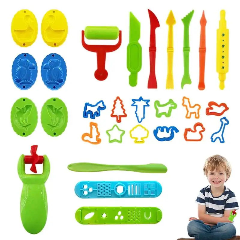 

Набор инструментов для теста и игрушек, роскошный набор аксессуаров для теста, формы, ролики, резаки, ножницы и сумка для хранения для малышей