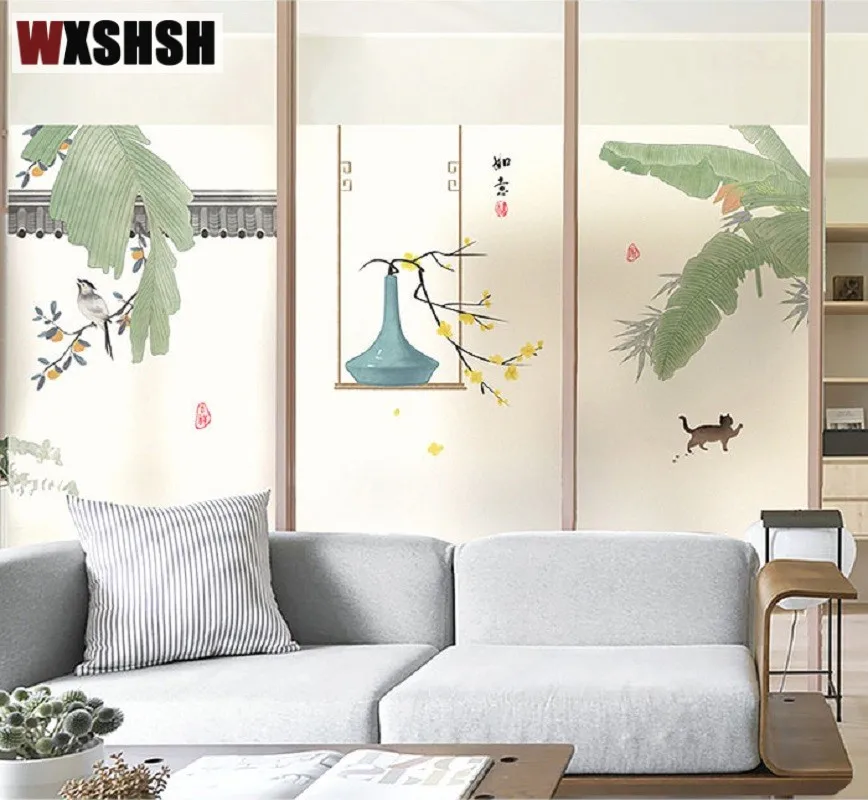 Статическая оконная пленка в античном китайском стиле, матовая Съемная пленка по индивидуальному размеру, декоративная пленка для дома, ванной, ресторана