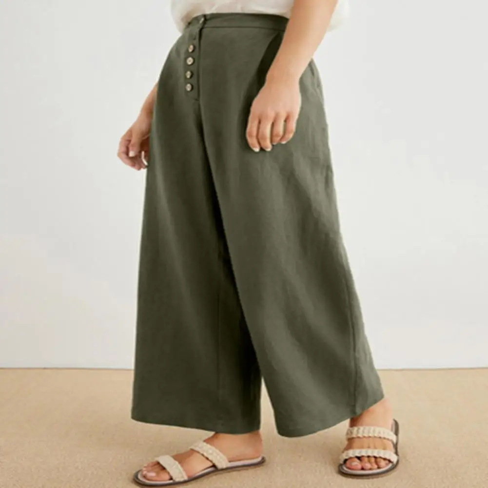 Summer Women's Cotton Linen Drawstring Loose Wide-Leg Pants Women Hot Sale Long Female Trousers With Pocket