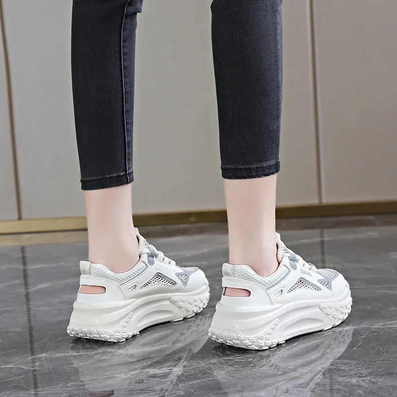2024 летние модные женские массивные кроссовки на сетчатой платформе со шнуровкой