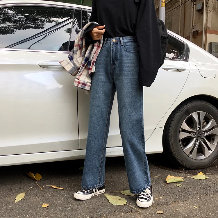 

Новые стильные свободные Узкие прямые брюки DD0947, женские джинсы с высокой талией и широкими штанинами