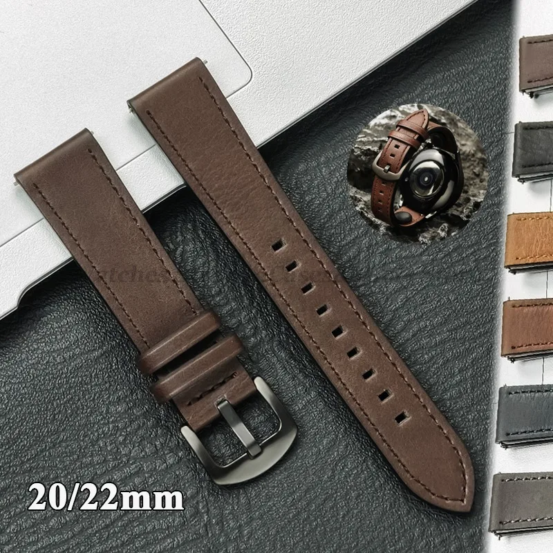 Фото Кожаный ремешок 20 мм 22 мм для Samsung Galaxy Watch 7 6 5 4 40 мм 44 мм GearS3 Band Винтажный коричневый браслет для Huawei Watch GT5/GT4/3 №1