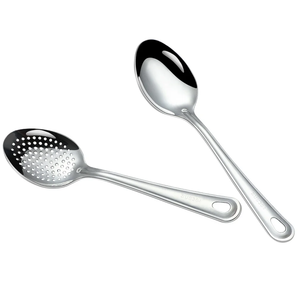 

2 Pcs Buffet Serving Utensils Stainless Steel Spoon Kitchen Accessory Perforation Small Spoons Slotted
