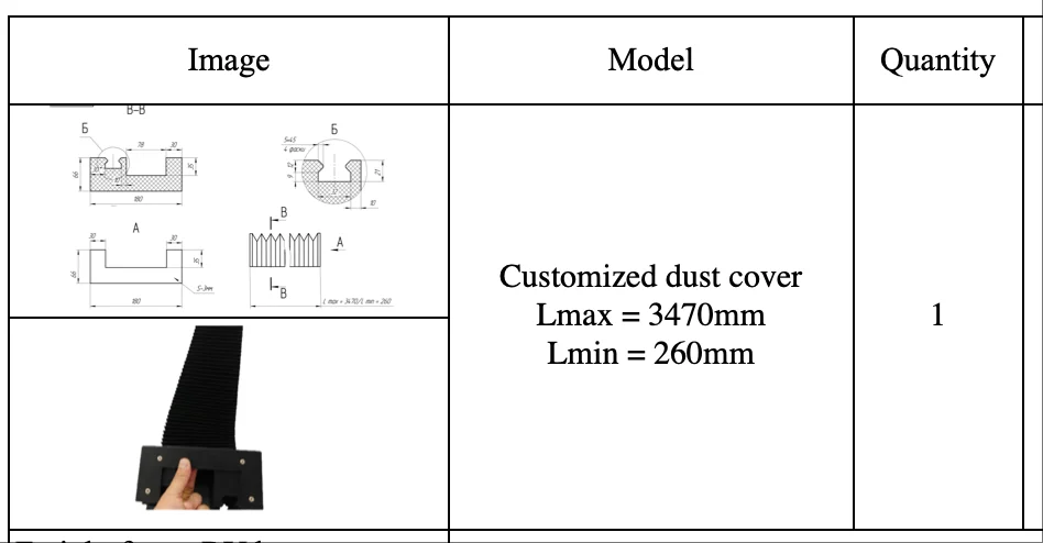 

Индивидуальный пылезащитный чехол-аккордеон Lmax = 3470 мм, огнестойкость