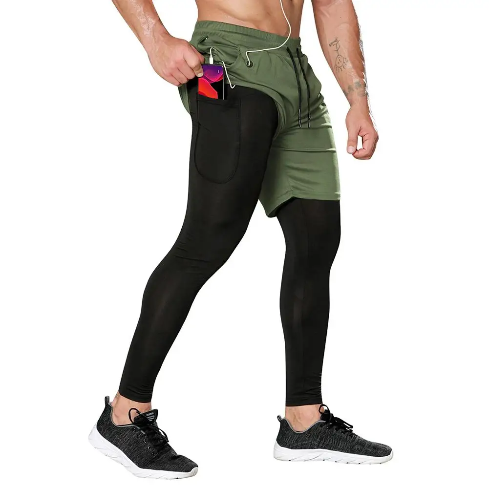 

2022 New Sporting Pants Men Elastic Breathable Two Piece Running Training Pants headset hole Gyms Pants Quick-drying Men's pants