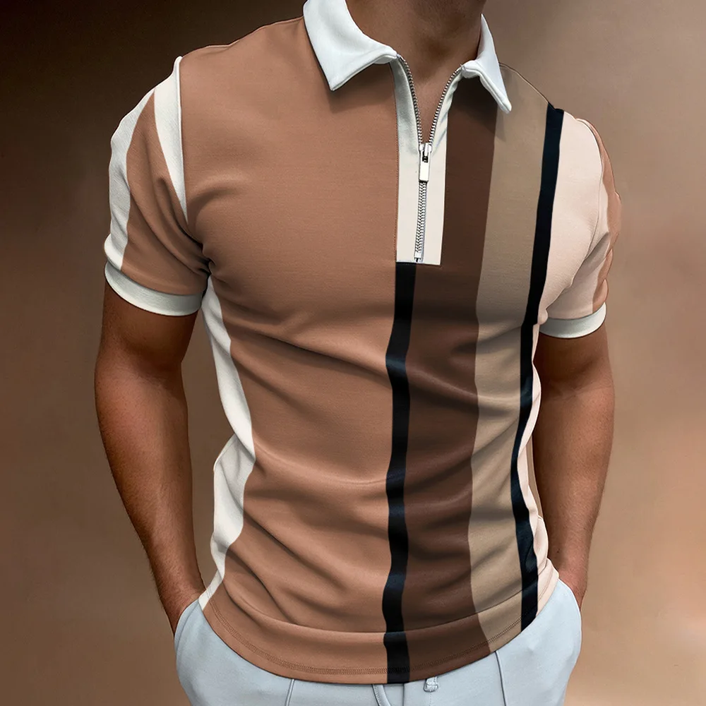 

Мужская рубашка-поло с отложным воротником и молнией, свободный неформальный топ в английскую клетку, уличная одежда с 3D принтом, мужская деловая рубашка