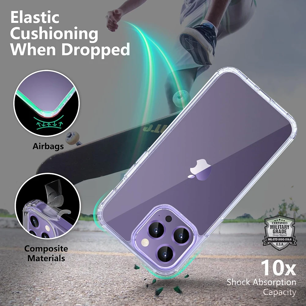 Фото Гибридный противоударный чехол из PC+TPU для iPhone 18, 17 Air, 17E, 16, 16E, 15, 14 Plus, 13, 12, 11 Pro Max – прозрачная жесткая задняя панель, мягкий тонкий корпус №2