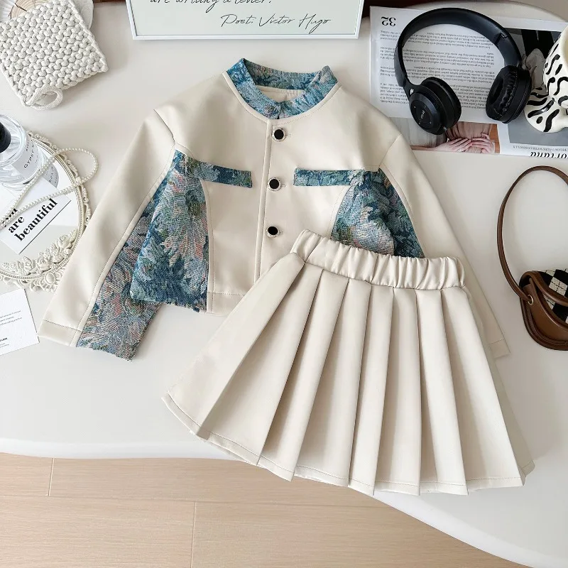 Комплект одежды для девочек осень-весна Детская куртка из искусственной кожи с